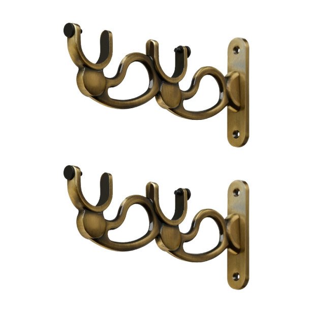 Ferio Double Curtain Holder and Brackets Zinc Alloy for Door and Window for 1 Inch Rod Size For Home Décor Brass Finish (Pack of 2) Ferio Double Curtain Holder and Brackets Zinc Alloy for Door and Window for 1 Inch Rod Size For Home Décor Brass Finish (Pack of 2)