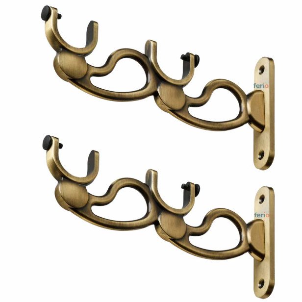 Ferio Double Curtain Holder and Brackets Zinc Alloy for Door and Window for 1 Inch Rod Size For Home Décor Brass Finish (Pack of 2) Ferio Double Curtain Holder and Brackets Zinc Alloy for Door and Window for 1 Inch Rod Size For Home Décor Brass Finish (Pack of 2)