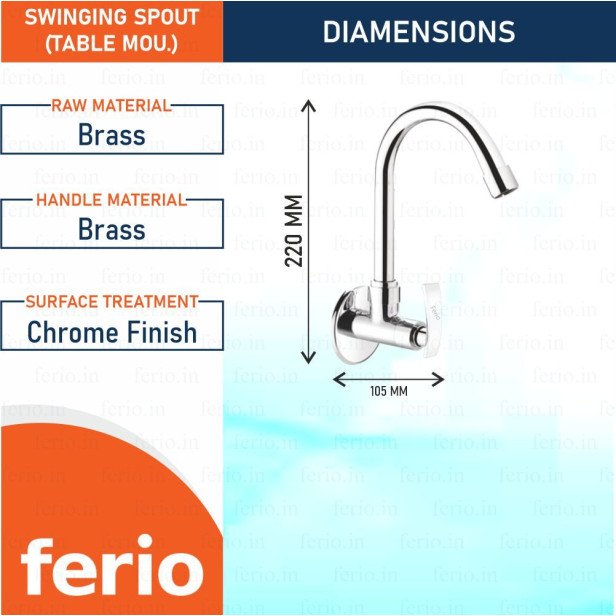 Ferio Full Brass Sink Cock Tap for Kitchen basin Chrome Finished Wall Mounted Sink Cock For Bathroom Kitchen Washbasin tap Faucets Taps with Foam Flow 15mm (Silver) with flange Pack Of 1 Ferio Full Brass Sink Cock Tap for Kitchen basin Chrome Finished Wall Mounted Sink Cock For Bathroom Kitchen Washbasin tap Faucets Taps with Foam Flow 15mm (Silver) with flange Pack Of 1