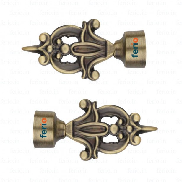 Ferio Curtain Holder Zinc Alloy Heavy For Door And Windows Fitting Accessories For 1 Inch Rod Size Only Finial For Home Décor Brass Antique (Pack Of 2)