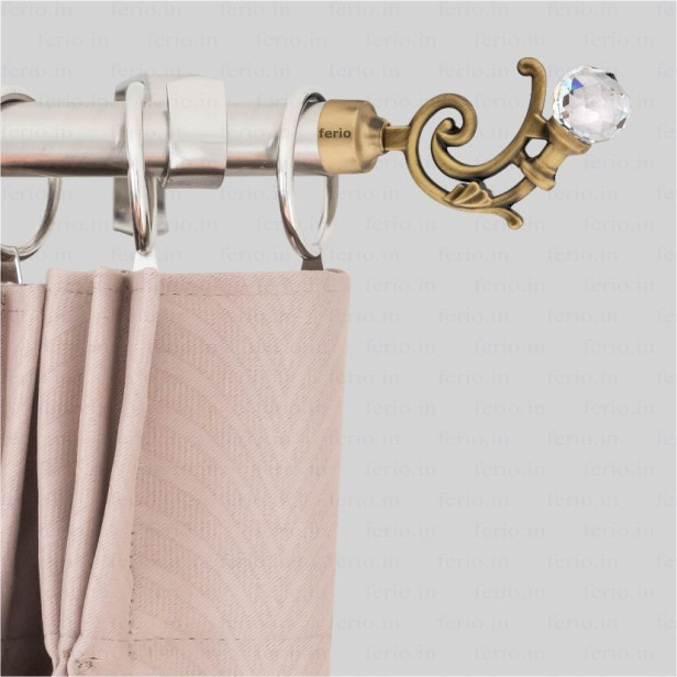 Ferio Brass Antiqe Finish Zinc and Diamond Curtain Finials for Door and Window Accessories 1 inch Rod Set of 1 (2 Pcs) Without Curtain Brackets/Holders for Home