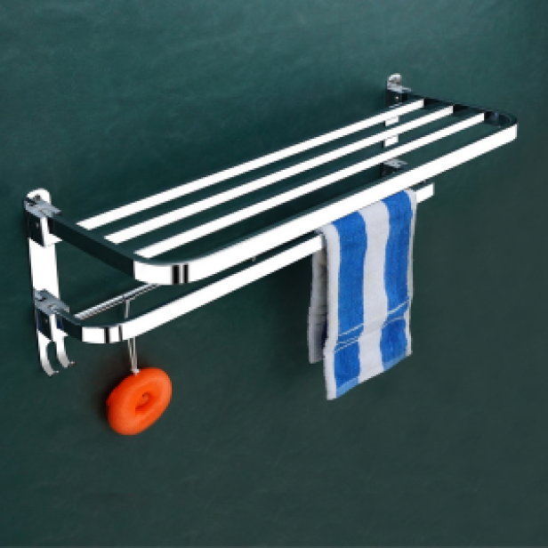 Ferio Dual Folding Towel Holder in Bathroom Hanger for Clothes, Stainless Steel Towel Rod for Bathroom (Towel Rack in Bathroom), Heavy Duty Material Bathroom Towel Hanger for Wall (24 Inch)