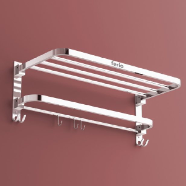 Ferio Stainless Steel Folding Towel Rack for Bathroom Accessories Towel Holder Stand for Bath Room ( 24 Inch (2 Feet ) Chrome Finish- Pack Of - 1