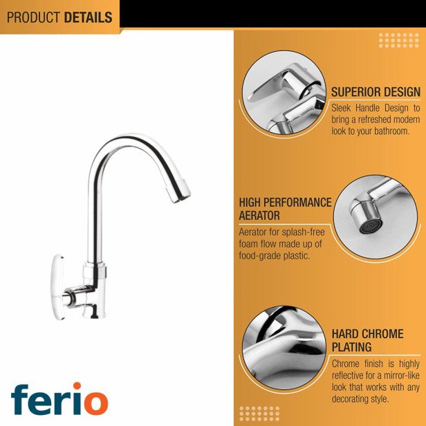 Ferio Brass Deck-mount Single-Handle Was Basin Premium Brass Chrome Finish Kitchen And Bathroom Wash Basins & Kitchen Sink Faucet with Swivel Spout Pack Of 1 Ferio Brass Deck-mount Single-Handle Was Basin Premium Brass Chrome Finish Kitchen And Bathroom Wash Basins & Kitchen Sink Faucet with Swivel Spout Pack Of 1