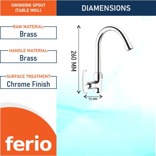 Ferio Brass Deck-mount Single-Handle Was Basin Premium Brass Chrome Finish Kitchen And Bathroom Wash Basins & Kitchen Sink Faucet with Swivel Spout Pack Of 1 Ferio Brass Deck-mount Single-Handle Was Basin Premium Brass Chrome Finish Kitchen And Bathroom Wash Basins & Kitchen Sink Faucet with Swivel Spout Pack Of 1