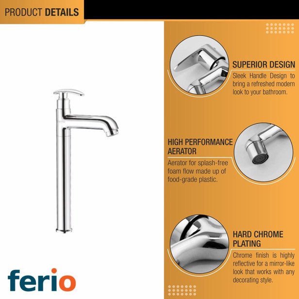 Ferio Brass Chrome Finish Deck-Mount Single-Handle Wash Basin Tall Body Tap Pillar Cock Premium For Kitchen And Bathroom Faucet With Swivel Spout Pack Of 1 Ferio Brass Chrome Finish Deck-Mount Single-Handle Wash Basin Tall Body Tap Pillar Cock Premium For Kitchen And Bathroom Faucet With Swivel Spout Pack Of 1