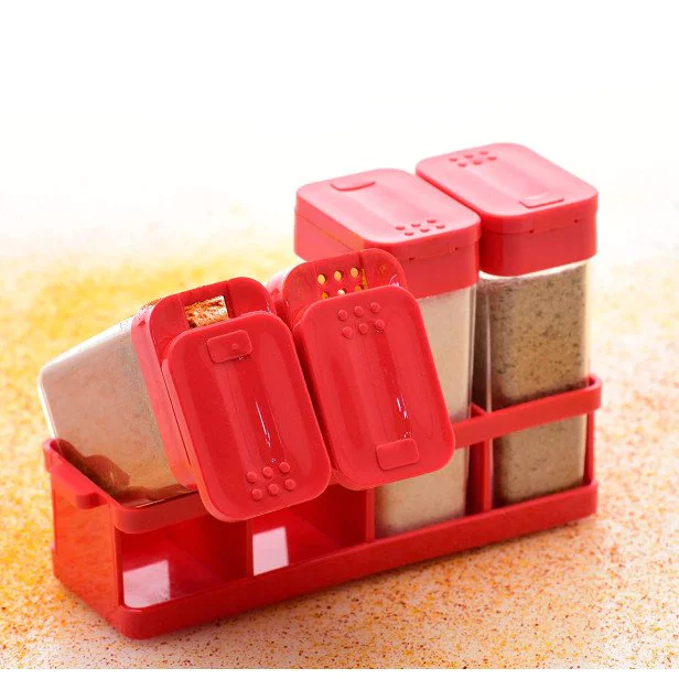 Red Color 8 Pcs Sets Airtight Rasoi Box Spice Box