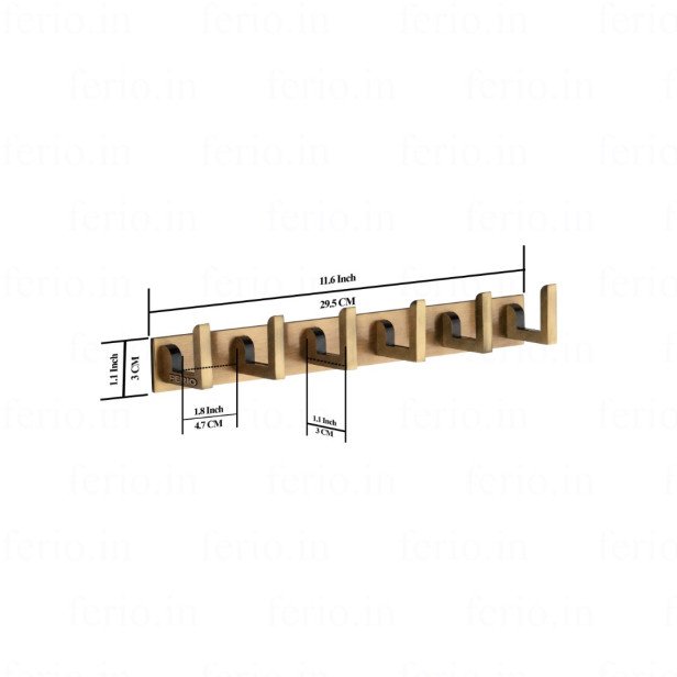 Ferio Antique Brass L type 6 Pin Aluminium Cloth Hanger Door Wall Hooks Rail for Hanging Clothes, Towel Hook Rail Cloth Hanger Robe Wall Door Hooks Rail for Hanging Keys, Towel Steel Hook (Pack of 1) Ferio Antique Brass L type 6 Pin Aluminium Cloth Hanger Door Wall Hooks Rail for Hanging Clothes, Towel Hook Rail Cloth Hanger Robe Wall Door Hooks Rail for Hanging Keys, Towel Steel Hook (Pack of 1)
